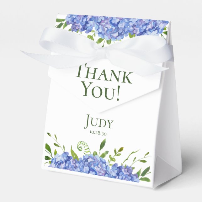 80th Birthday Blue Hydrangeas Thank You Favor Boxes (Front Side)
