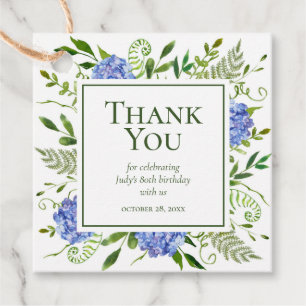 80th Birthday Blue Hydrangeas Thank You Favor Tags