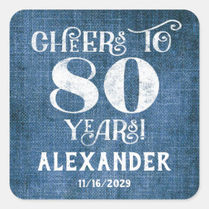 80th Birthday Blue Linen Thank You Favor Stickers