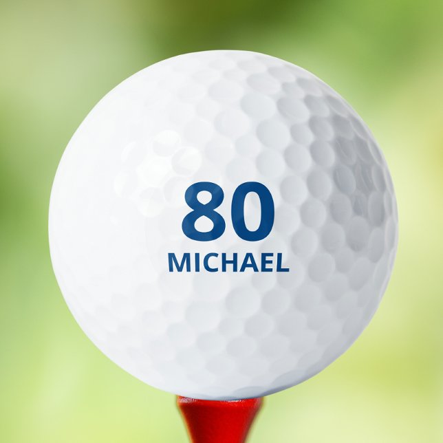 80th Birthday Blue Script Personalized Name Golf Balls (Creator Uploaded)
