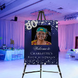 80th Birthday blue silver stars photo welcome Foam Board<br><div class="desc">A welcome board for a 80th birthday party.  A navy blue background with elegant faux silver stars. The blue color is uneven.  Personalize and add a photo,  name and text.  White letters. 
Back: no design</div>
