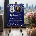 80th Birthday blue silver stars photo welcome Foam Board<br><div class="desc">A welcome board for a 80th birthday party.  A navy blue background with elegant faux silver stars. The blue color is uneven.  Personalize and add a photo,  name and text.  White letters. 
Back: no design</div>