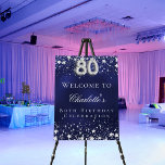 80th Birthday blue silver stars welcome party Foam Board<br><div class="desc">A welcome board for a 80th birthday party.  A navy blue background with elegant faux silver stars. The blue color is uneven.  Personalize and add a name and text.  White letters. 
Back: no design</div>