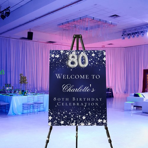 80th Birthday blue silver stars welcome party Foam Board