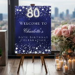 80th Birthday blue silver stars welcome party Foam Board<br><div class="desc">A welcome board for a 80th birthday party.  A navy blue background with elegant faux silver stars. The blue color is uneven.  Personalize and add a name and text.  White letters. 
Back: no design</div>