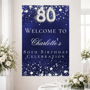 80th Birthday blue silver stars welcome party Poster
