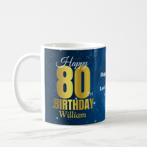 80th Birthday Blue Space Typography Coffee Mug