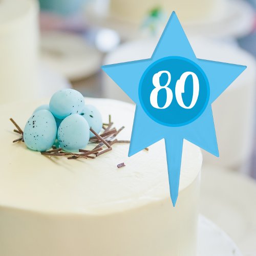80th Birthday Blue Star Cake Topper