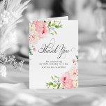 80th Birthday Blush Pink Peony Floral Folded Thank You Card<br><div class="desc">Elegant pink peonies decorate this birthday thank you card. Classic calligraphy spells thank you. Three lines of text let you personalize a thank you statement and your name. A photo is included inside, as well as another thank you sentiment that you can personalize. This item is part of the Elegant...</div>