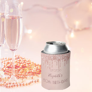 80th birthday blush rose gold drips name can cooler