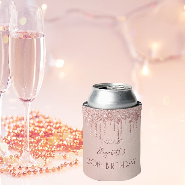 80th birthday blush rose gold drips name can cooler (Creator Uploaded)