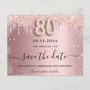 80th birthday blush silver budget save the date flyer