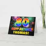 [ Thumbnail: 80th Birthday: Bold, Fun, Fireworks, Rainbow 80 Card ]