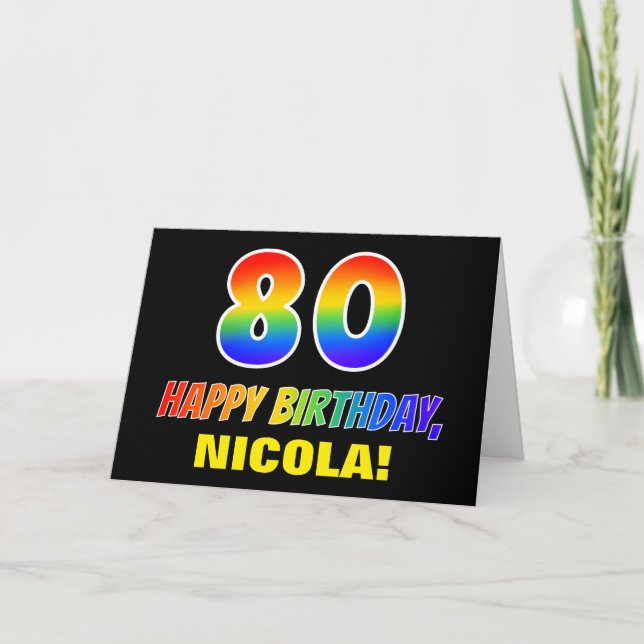 80th Birthday: Bold, Fun, Simple, Rainbow 80 Card (Front)
