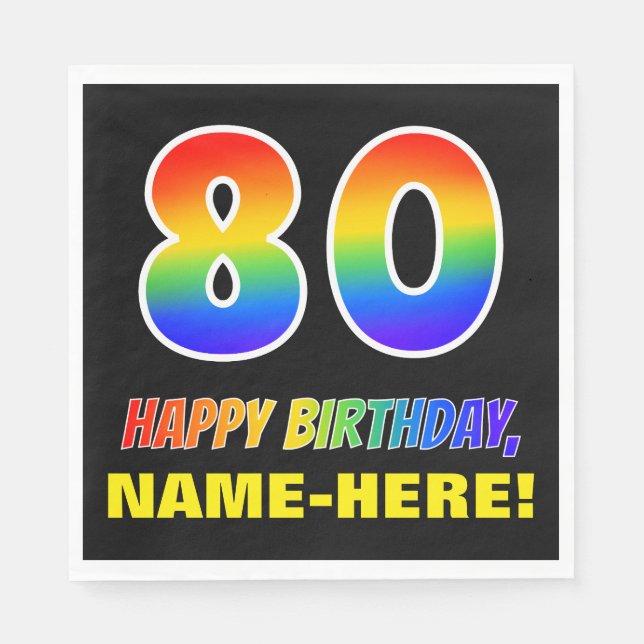 80th Birthday: Bold, Fun, Simple, Rainbow 80 Napkins (Front)