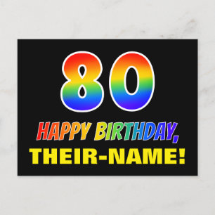 80th Birthday: Bold, Fun, Simple, Rainbow 80 Postcard