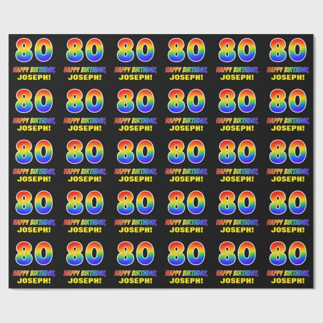 80th Birthday: Bold, Fun, Simple, Rainbow 80 Wrapping Paper (Flat)