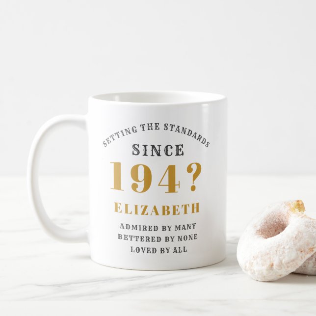 80th Birthday Born 1940's Chic Template Name Year Coffee Mug (With Donut)