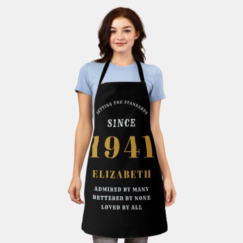 80th Birthday Born 1941 Black Gold Ladys Apron