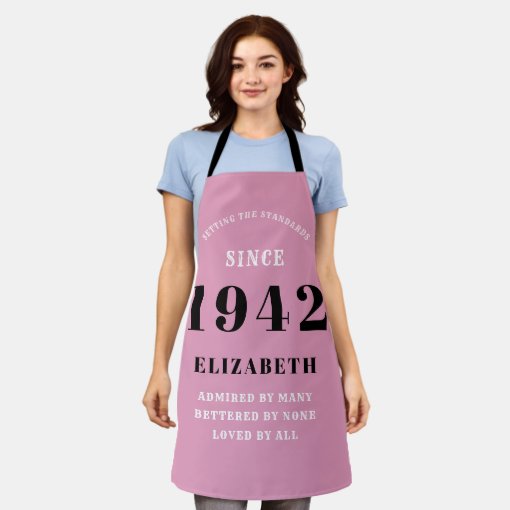 80th Birthday Born 1942 Pink Black Lady's Apron | Zazzle