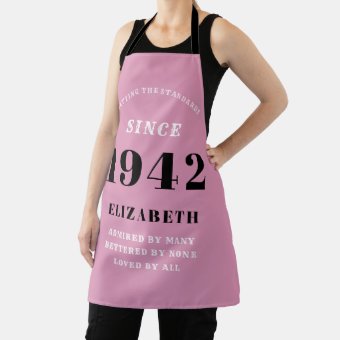 80th Birthday Born 1942 Pink Black Lady's Apron | Zazzle