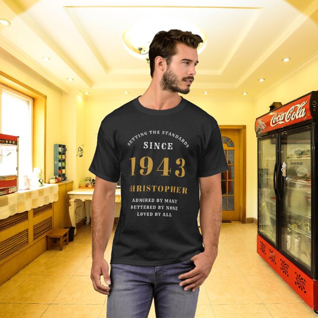 80th Birthday Born 1943 Black Add Your Name Love T-Shirt (Creator Uploaded)