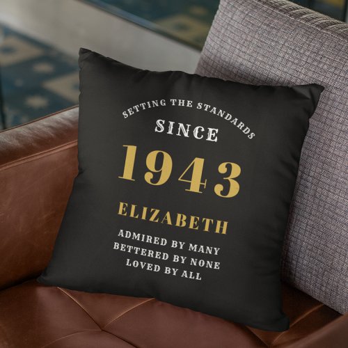 80th Birthday Born 1943 Loved Add Your Name Black Throw Pillow