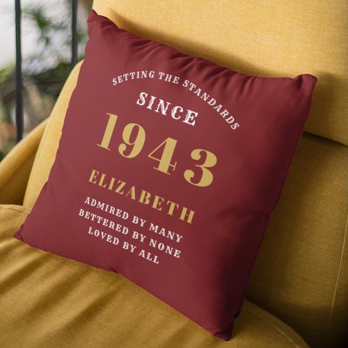 80th Birthday Born 1943 Loved Add Your Name Red Throw Pillow