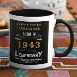 80th Birthday Born 1943 Retro Black Personalized Mug<br><div class="desc">Cherish the memories of a special 80th birthday with this unique personalized mug! Featuring a timeless black and gold vintage design, this mug will make a perfect memento of the occasion. Personalize it further with a name and age, for the birthday celebrant - a truly special and authentic gift for...</div>