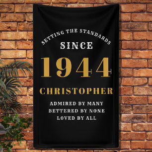 80th Birthday Born 1944 Add Name Black Gold Banner