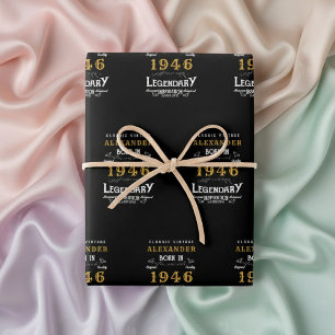 80th Birthday Born 1946 Legend Vintage Black Wrapping Paper Sheets