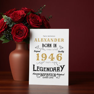 80th Birthday Born 1946 White Gold Retro Vintage Invitation