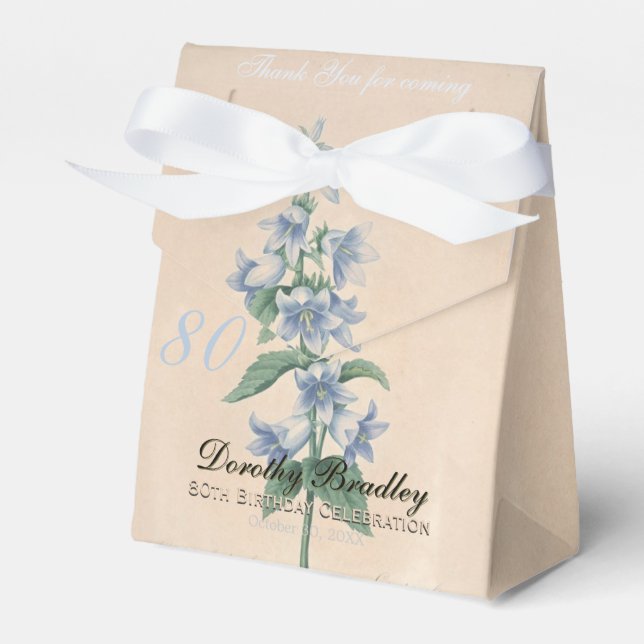 80th Birthday Botanical Campanula Thank You Favor Boxes (Front Side)