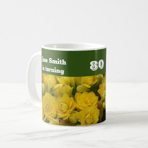 80th Birthday Bright Yellow Flower Photo Floral Coffee Mug