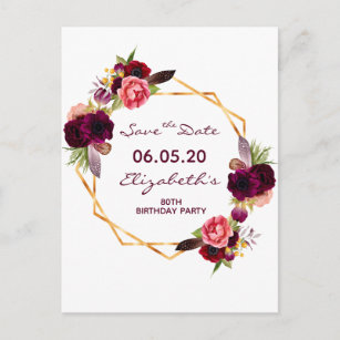 80th Birthday Save The Date Postcards No Minimum Quantity Zazzle