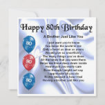 80th Birthday Card  -  Brother<br><div class="desc">A great card for a brother on his 80th birthday</div>