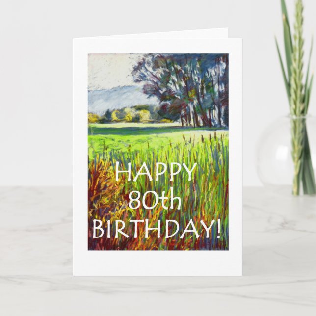 80th Birthday Card - Evening in the Meadows (Front)