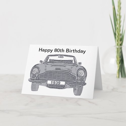 80th birthday card for British classic car lovers