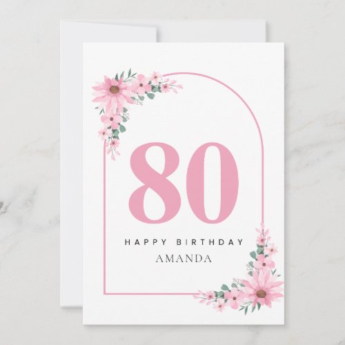 80th Birthday Card For Women Pink Flower
