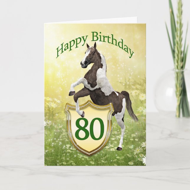 80th birthday card with a rearing horse (Front)