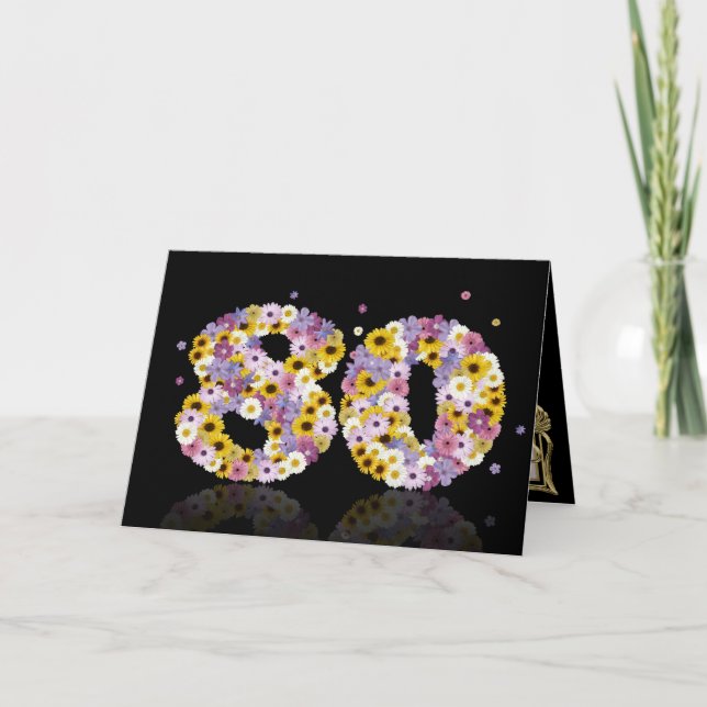 80th birthday card with flowery letters (Front)