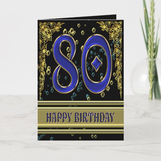80th birthday card with gold and bubbles (Front)