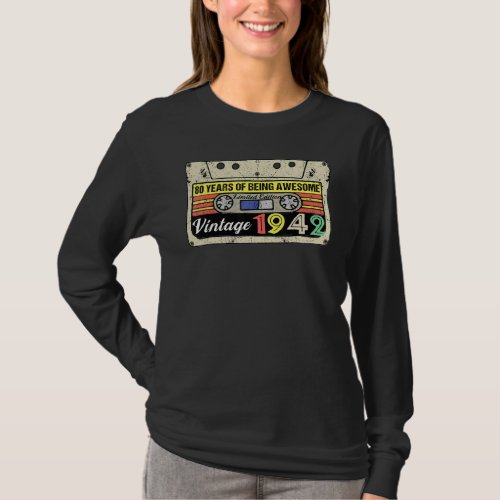 80th Birthday Cassette Tape 80th Year Of Being Awe T_Shirt