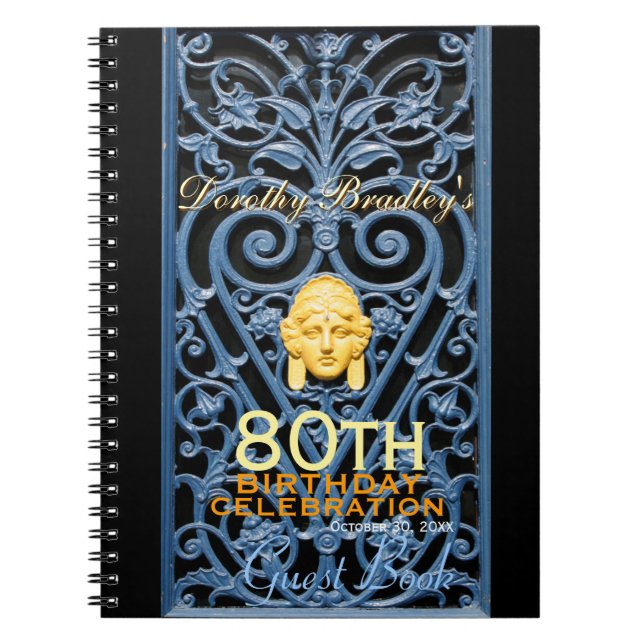 80th Birthday Celebration Art Deco Custom Guest B Notebook (Front)