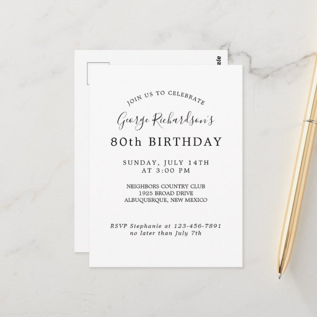 80th Birthday Celebration Invite Invitation (Front/Back In Situ)