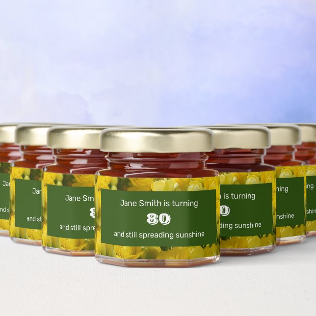 80th Birthday Celebration Milestone Yellow Floral Honey Jar Favors (Multi)