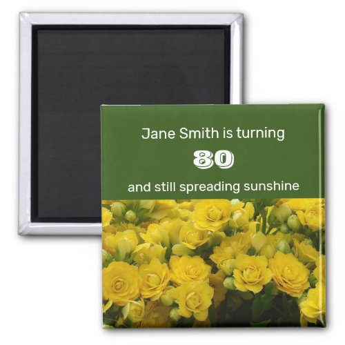 80th Birthday Celebration Milestone Yellow Floral Magnet
