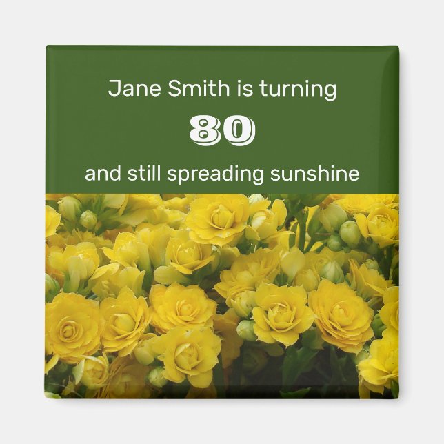 80th Birthday Celebration Milestone Yellow Floral Magnet (Front)