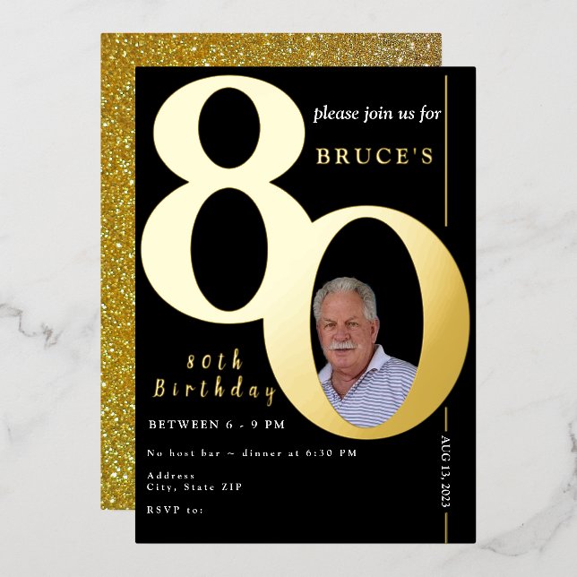 80th Birthday Celebration Party Foil Invitation (Front/Back)