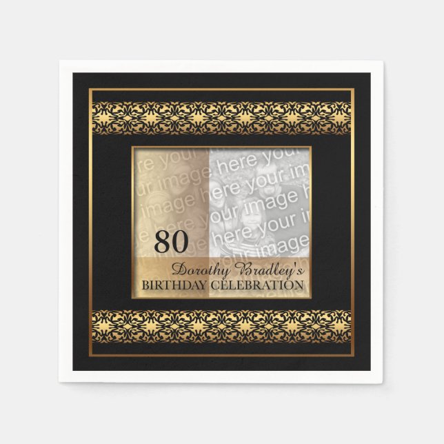 80th Birthday Celebration Photo Paper Napkins (Front)